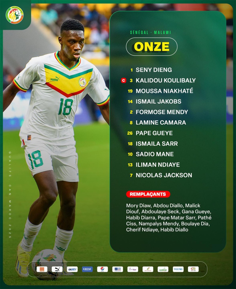 Sénégal vs Malawi : Pape Thiaw a publié le onze de départ des "Lions" avec Iliman, Formose et Jackson Sénégal vs Malawi : Pape Thiaw a publié le onze de départ des "Lions" avec Iliman, Formose et Jackson