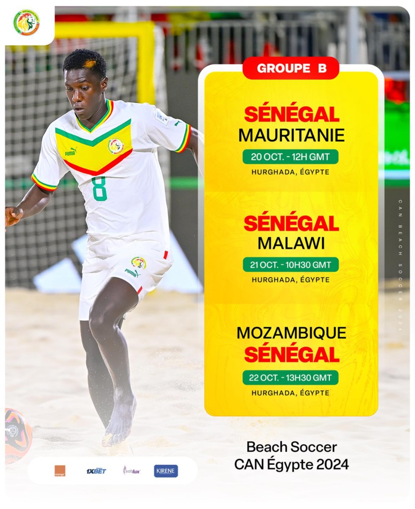 CAN Beach Soccer 2024 : le calendrier de l’équipe du Sénégal dévoilé CAN Beach Soccer 2024 : le calendrier de l’équipe du Sénégal dévoilé