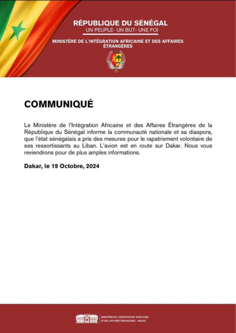 Rapatriement de 700 ressortissants sénégalais au Liban : le Gouvernement a envoyé un avion Rapatriement de 700 ressortissants sénégalais au Liban : le Gouvernement a envoyé un avion