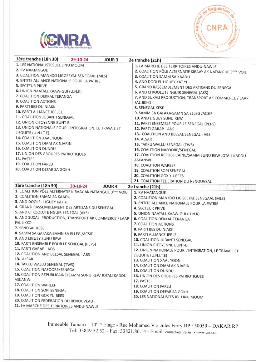 Elections législatives : diffusion du temps d'antenne des listes Elections législatives : diffusion du temps d'antenne des listes