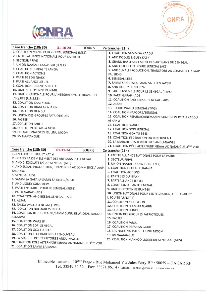 Elections législatives : diffusion du temps d'antenne des listes Elections législatives : diffusion du temps d'antenne des listes