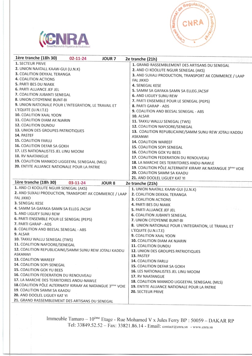 Elections législatives : diffusion du temps d'antenne des listes Elections législatives : diffusion du temps d'antenne des listes