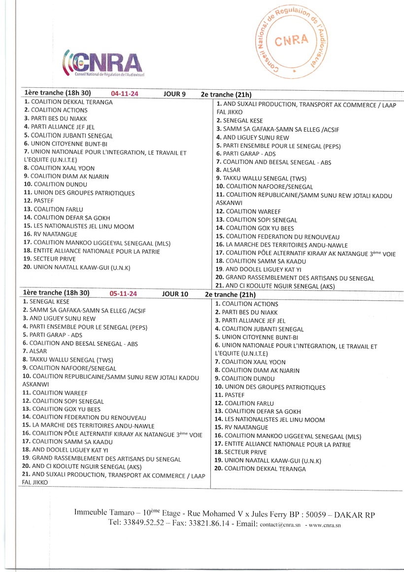 Elections législatives : diffusion du temps d'antenne des listes Elections législatives : diffusion du temps d'antenne des listes