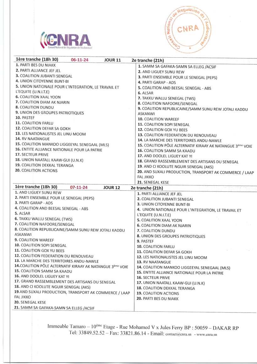 Elections législatives : diffusion du temps d'antenne des listes Elections législatives : diffusion du temps d'antenne des listes