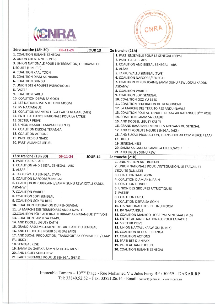 Elections législatives : diffusion du temps d'antenne des listes Elections législatives : diffusion du temps d'antenne des listes