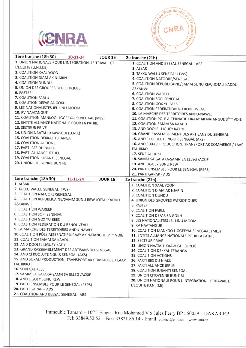 Elections législatives : diffusion du temps d'antenne des listes Elections législatives : diffusion du temps d'antenne des listes