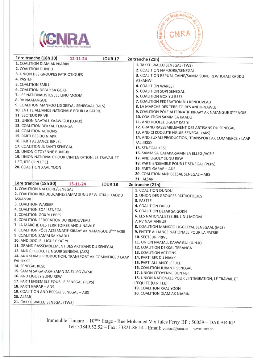 Elections législatives : diffusion du temps d'antenne des listes Elections législatives : diffusion du temps d'antenne des listes