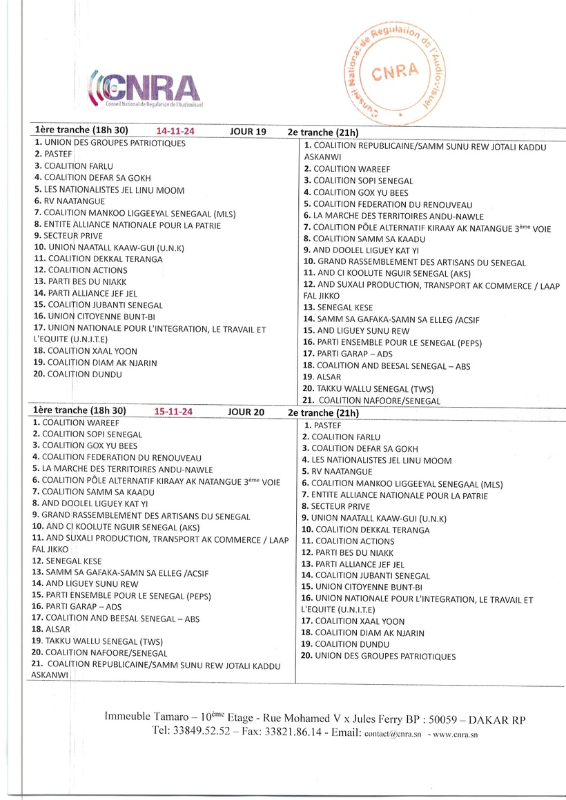Elections législatives : diffusion du temps d'antenne des listes Elections législatives : diffusion du temps d'antenne des listes