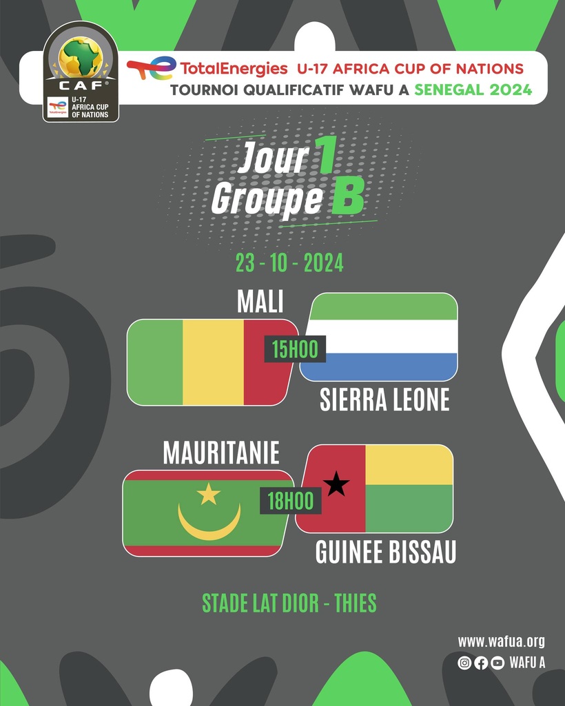 Tournoi UFOA-A U17 : Mali-Sierra Leone et Mauritanie-Guinée Bissau au programme ce mercredi