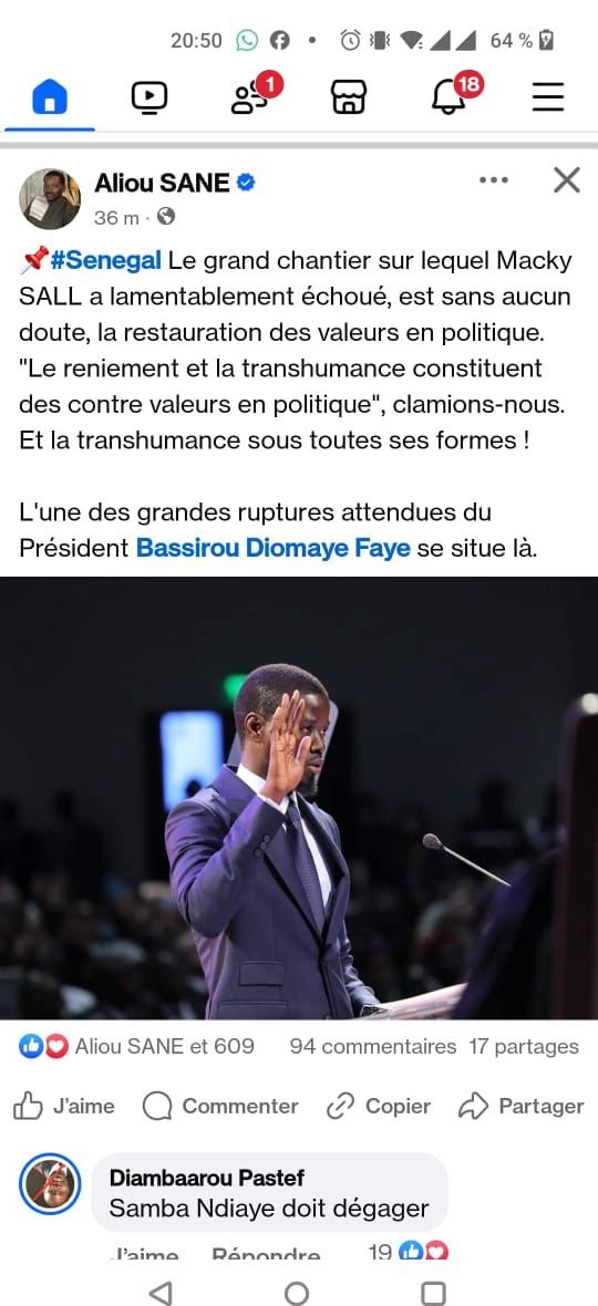 Affaire Samba Ndiaye : Aliou Sané réitère la restauration des valeurs en politique Affaire Samba Ndiaye : Aliou Sané réitère la restauration des valeurs en politique