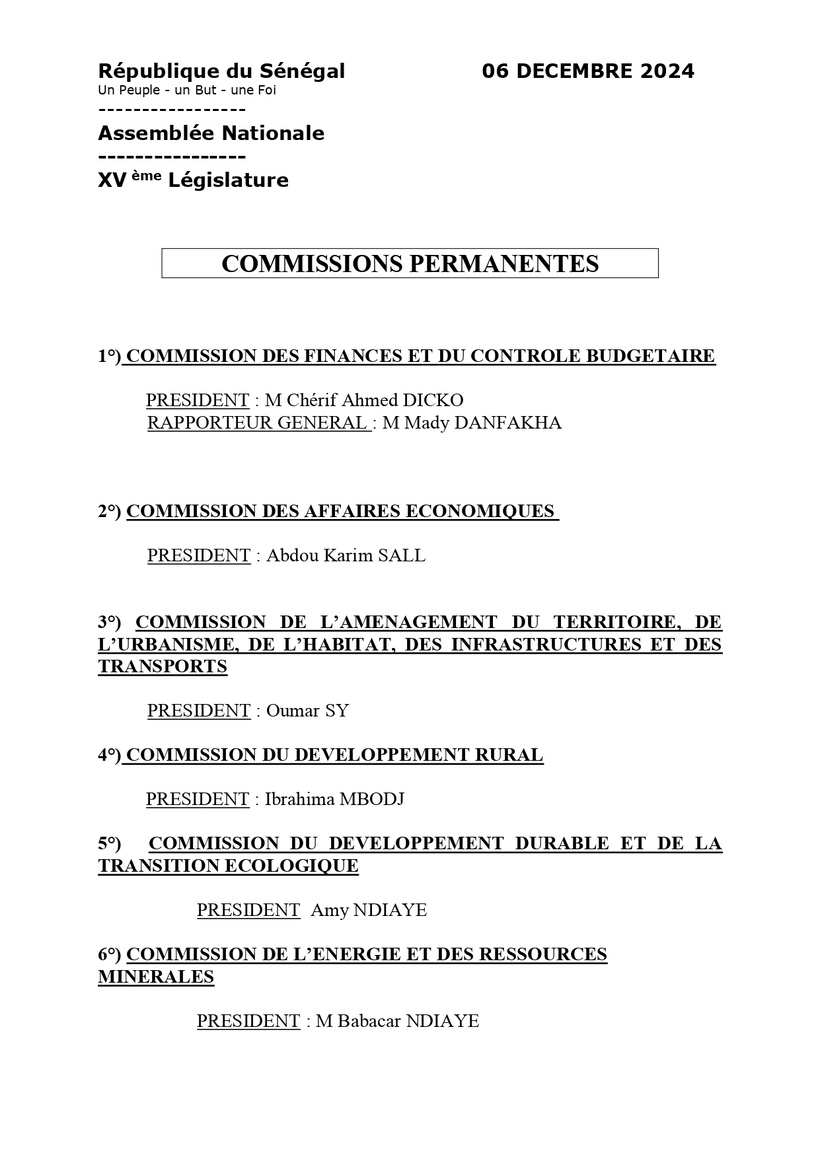 15e législature : liste des présidents des 14 Commissions permanentes 15e législature : liste des présidents des 14 Commissions permanentes