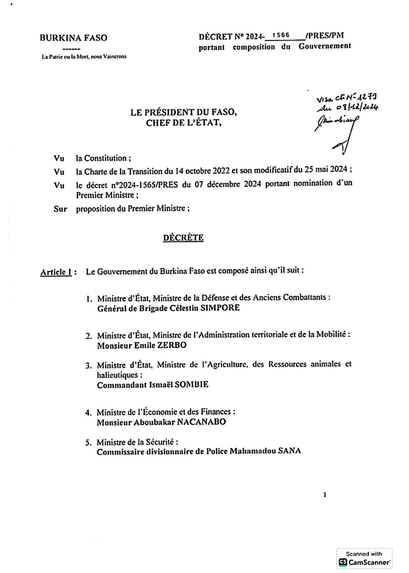 Burkina Faso : nomination d'un nouveau gouvernement Burkina Faso : nomination d'un nouveau gouvernement