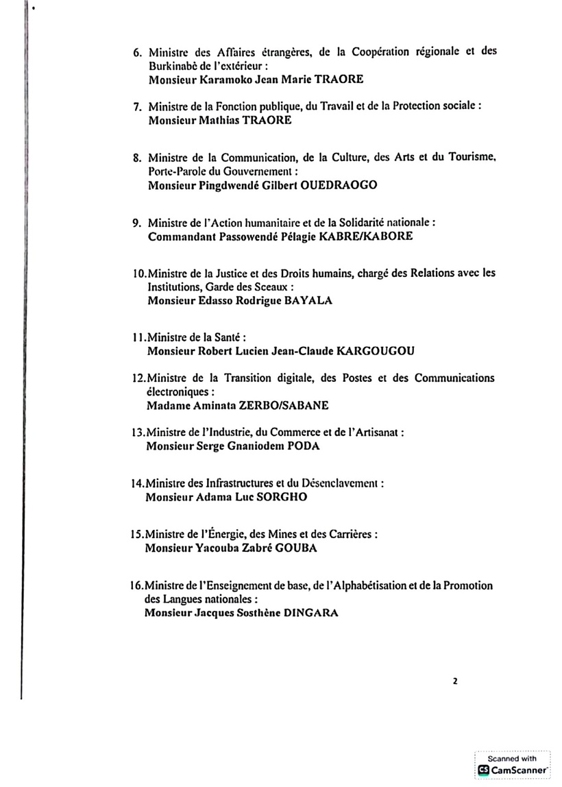 Burkina Faso : nomination d'un nouveau gouvernement Burkina Faso : nomination d'un nouveau gouvernement