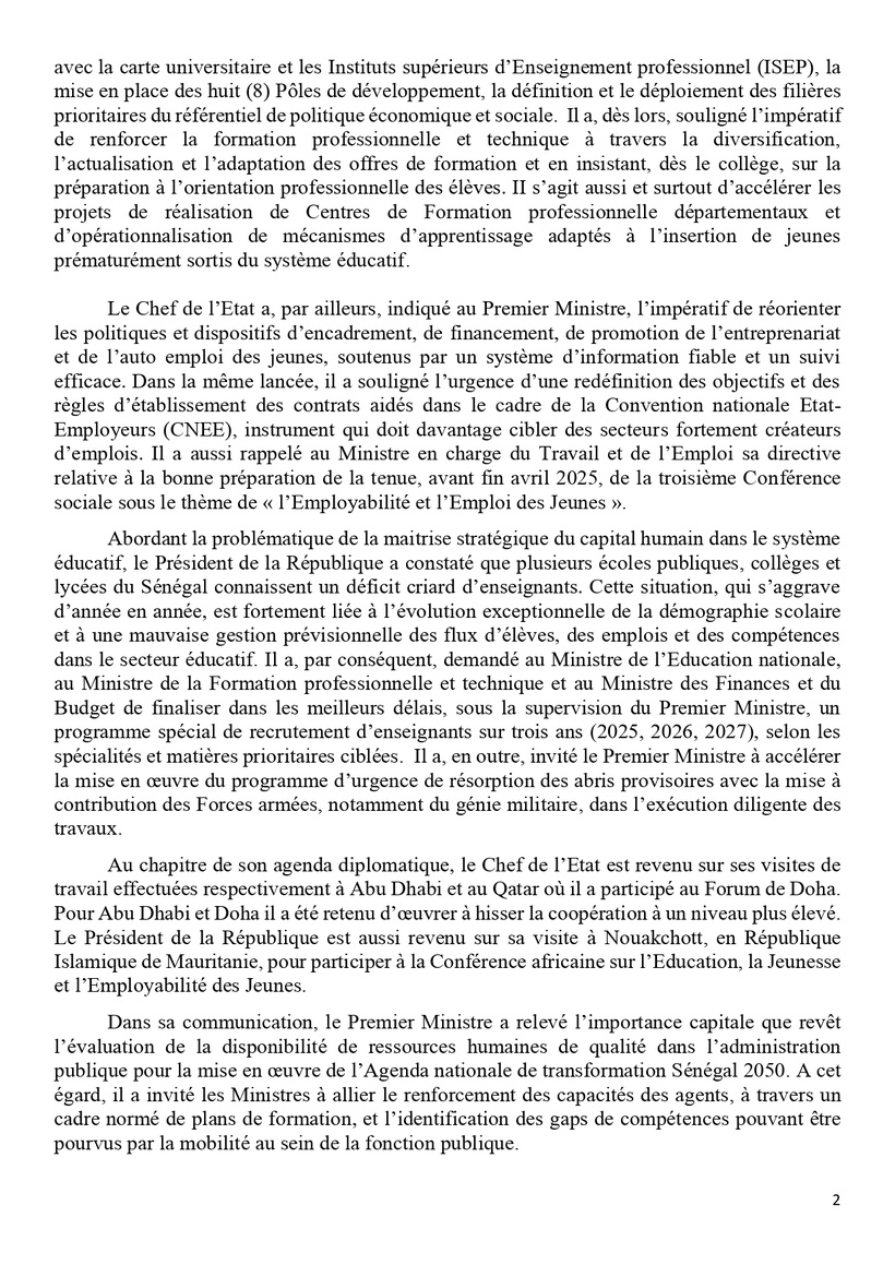 Communiqué du Conseil des ministres du mercredi 11 décembre 2024