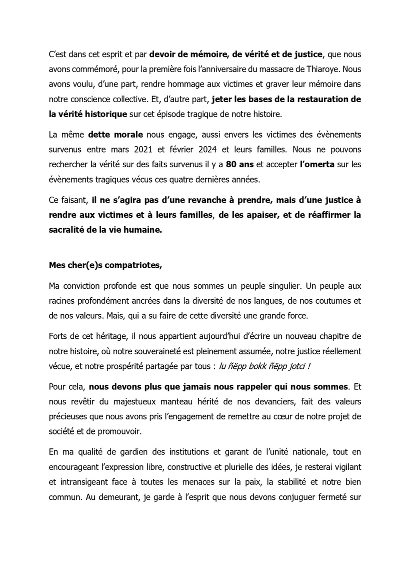 Adresse à la nation de SEM. Bassirou Diomaye Faye Adresse à la nation de SEM. Bassirou Diomaye Faye