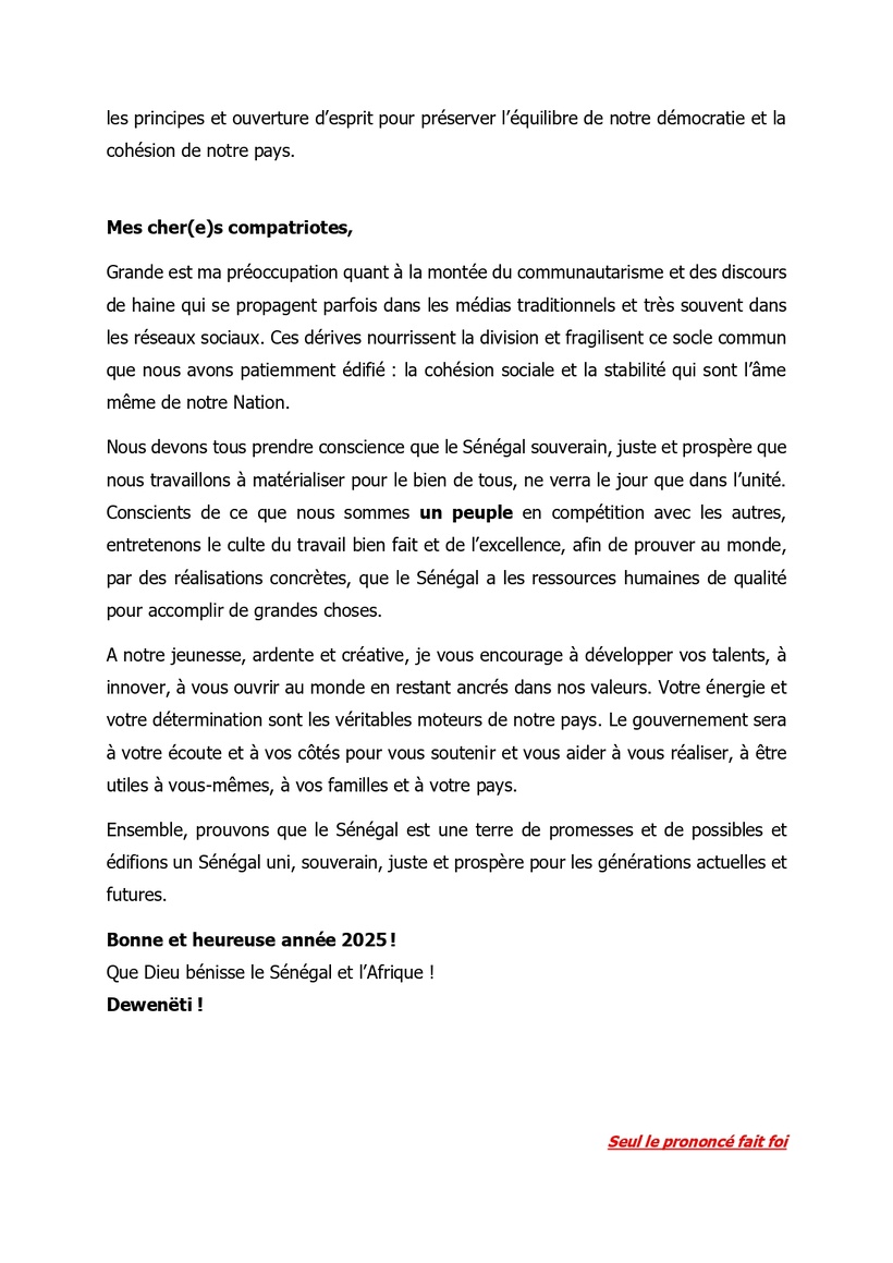 Adresse à la nation de SEM. Bassirou Diomaye Faye Adresse à la nation de SEM. Bassirou Diomaye Faye