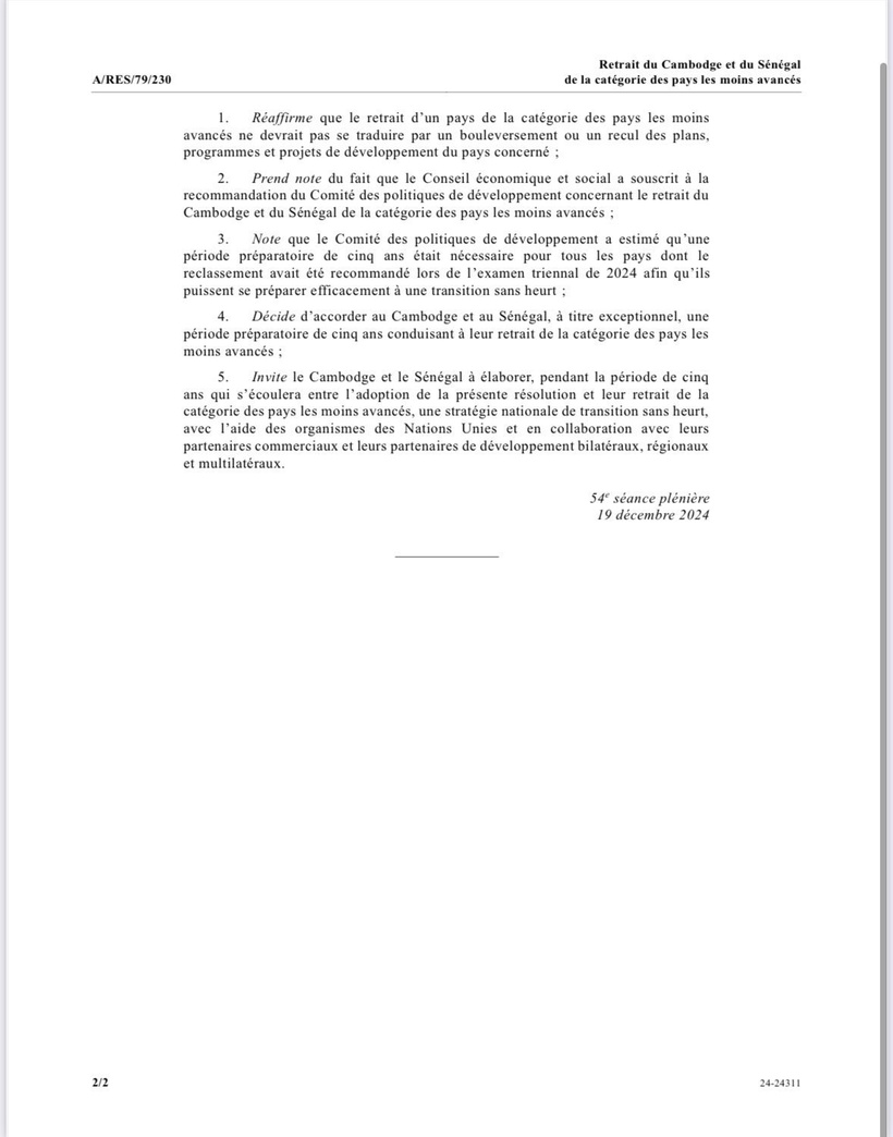 Le Sénégal sort de la catégorie des pays les moins avancés Le Sénégal sort de la catégorie des pays les moins avancés