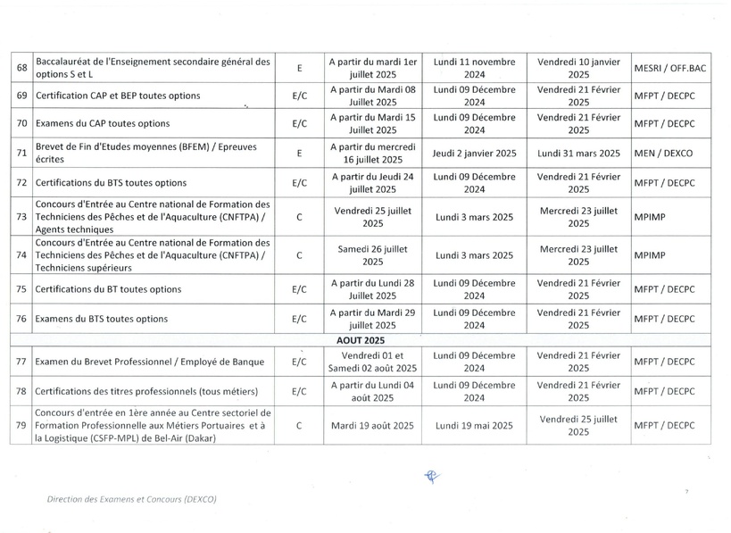 Sénégal : voici le calendrier des Examens et concours 2025 Sénégal : voici le calendrier des Examens et concours 2025