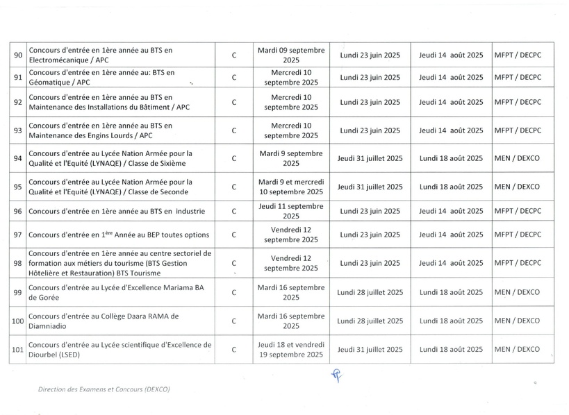 Sénégal : voici le calendrier des Examens et concours 2025 Sénégal : voici le calendrier des Examens et concours 2025