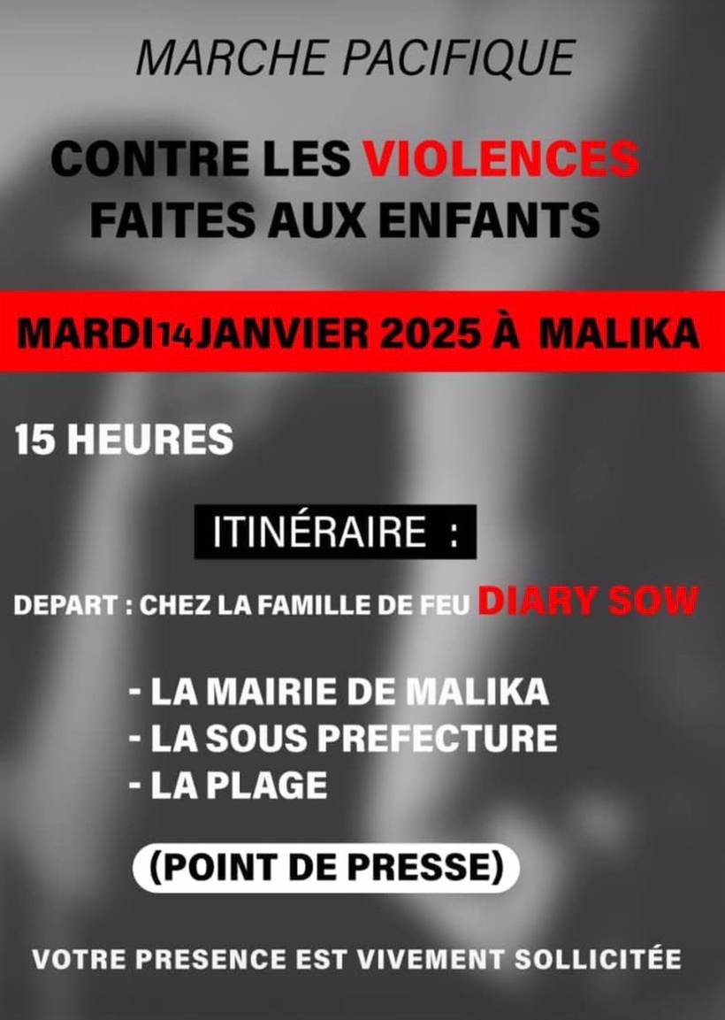 Meurtre de Diary Sow à Malika : une marche de dénonciation prévue ce mardi à 15 heures Meurtre de Diary Sow à Malika : une marche de dénonciation prévue ce mardi à 15 heures