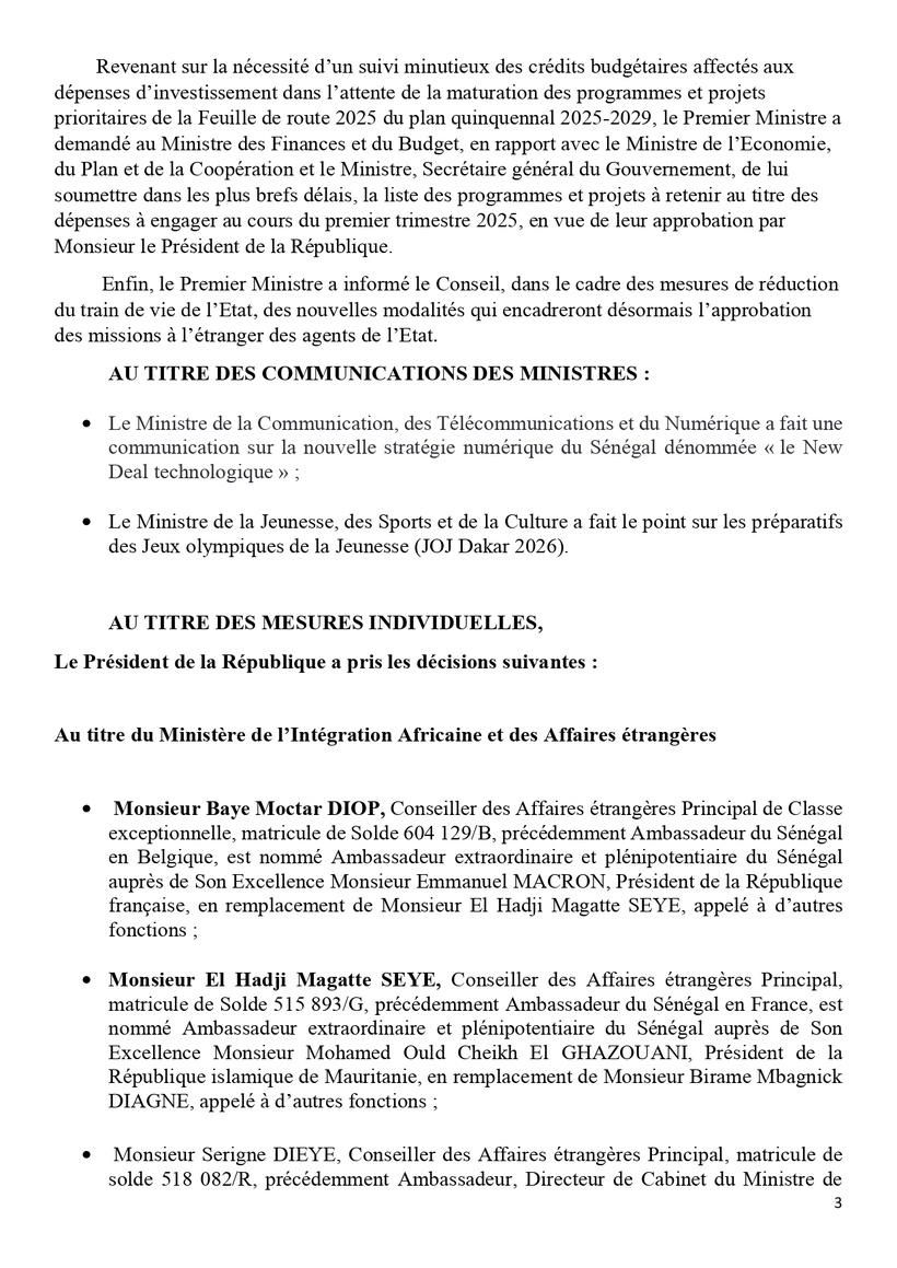 Communiqué Conseil des ministres du lundi 15 janvier 2025 Communiqué Conseil des ministres du lundi 15 janvier 2025