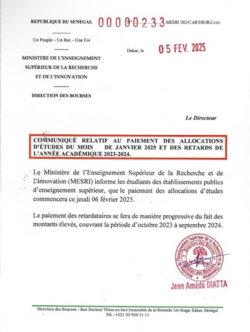 Enseignement supérieur : le ministère annonce le début des versements des allocations d'études ce jeudi 6 février 