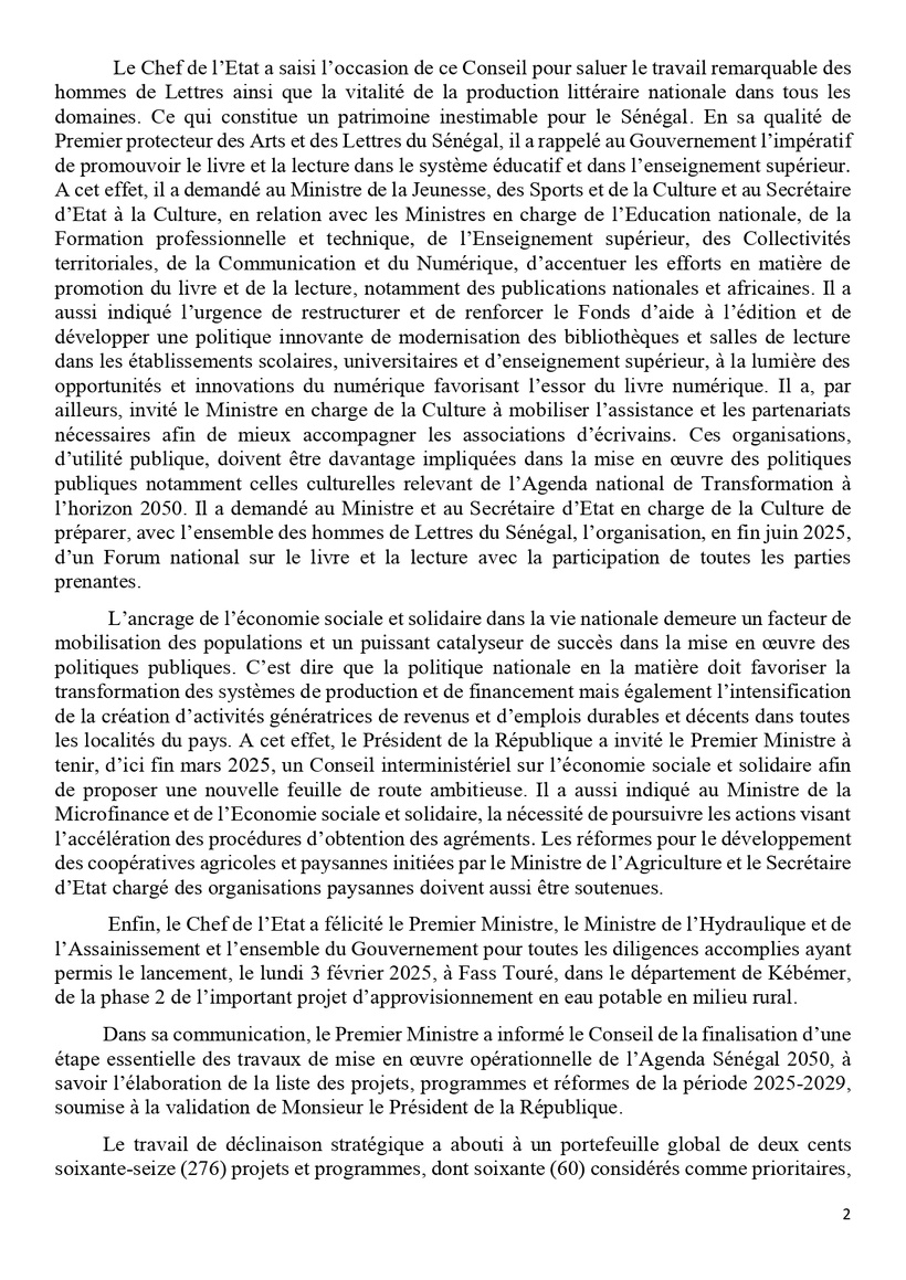 Communiqué du Conseil des ministres du mercredi 05 février Communiqué du Conseil des ministres du mercredi 05 février