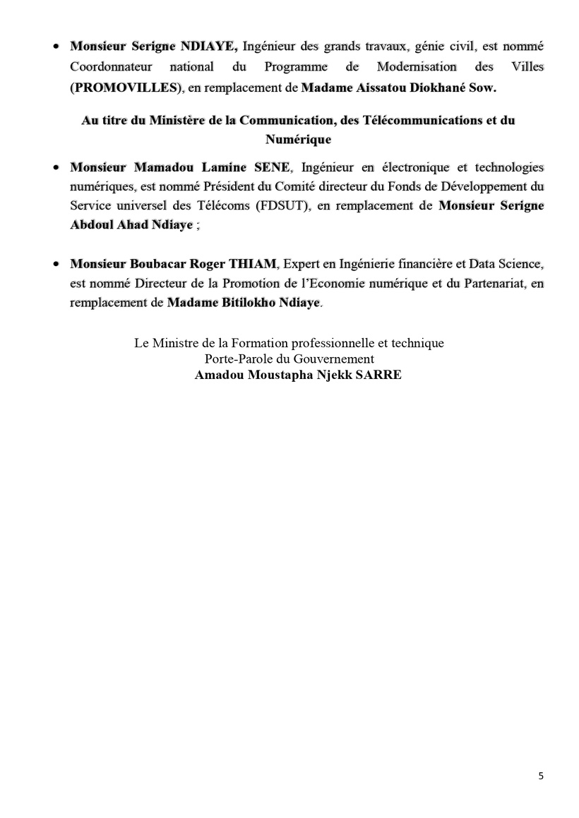 Communiqué du Conseil des ministres du mercredi 05 février Communiqué du Conseil des ministres du mercredi 05 février