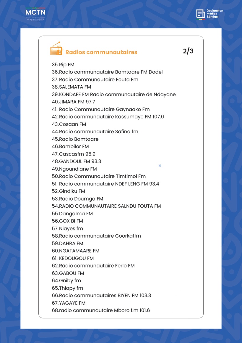La liste des médias reconnus au Sénégal La liste des médias reconnus au Sénégal