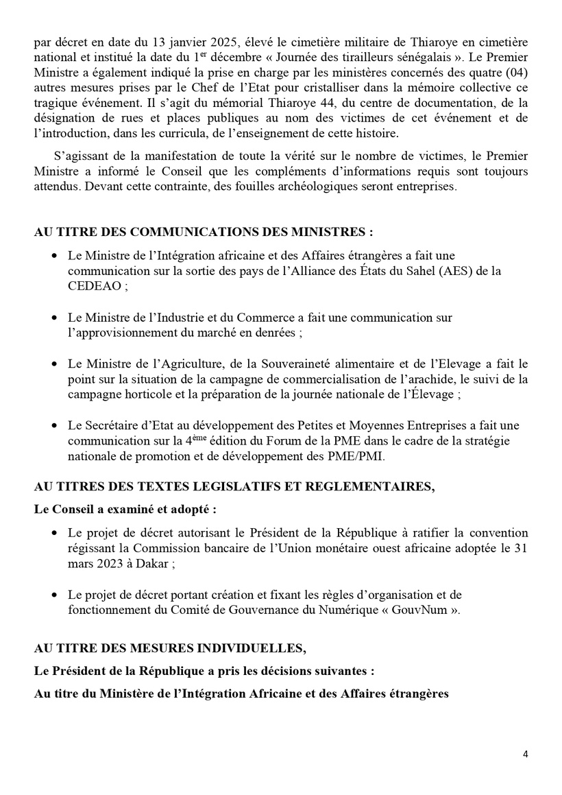 Communiqué du Conseil des ministres du mercredi 19 février 2025