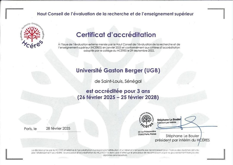 Enseignement supérieur : l'UGB obtient une accréditation internationale Enseignement supérieur : l'UGB obtient une accréditation internationale