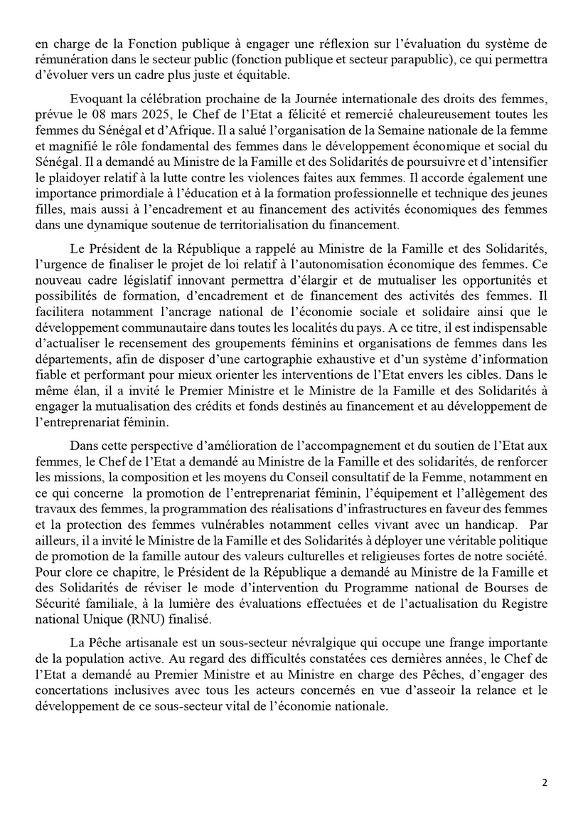 Sénégal : communiqué du Conseil des ministres du mercredi 5 mars 2025 Sénégal : communiqué du Conseil des ministres du mercredi 5 mars 2025