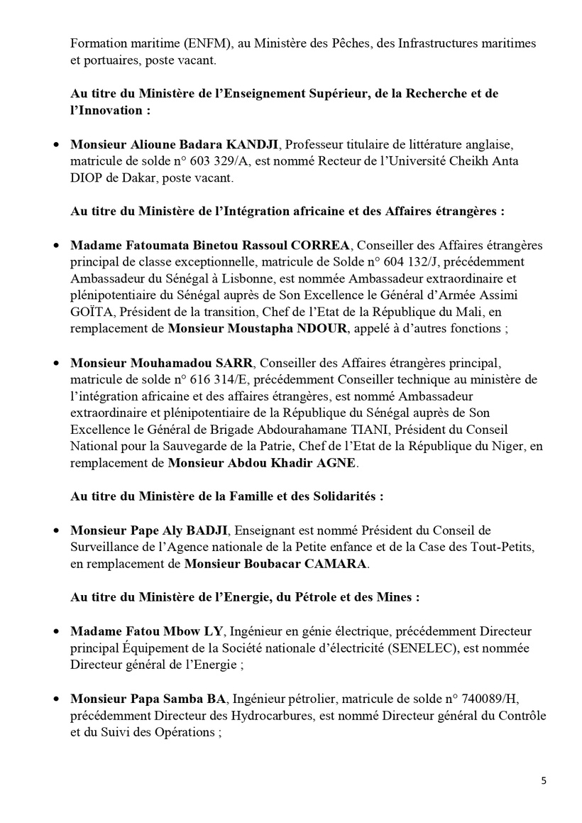 Sénégal : communiqué du Conseil des ministres du mercredi 5 mars 2025 Sénégal : communiqué du Conseil des ministres du mercredi 5 mars 2025
