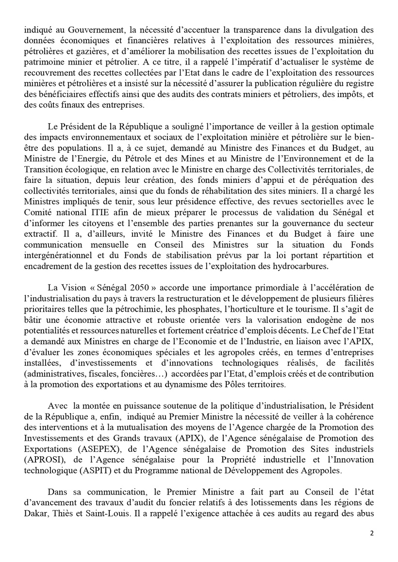 Sénégal : communiqué du Conseil des ministres du mercredi 12 mars 2025 Sénégal : communiqué du Conseil des ministres du mercredi 12 mars 2025