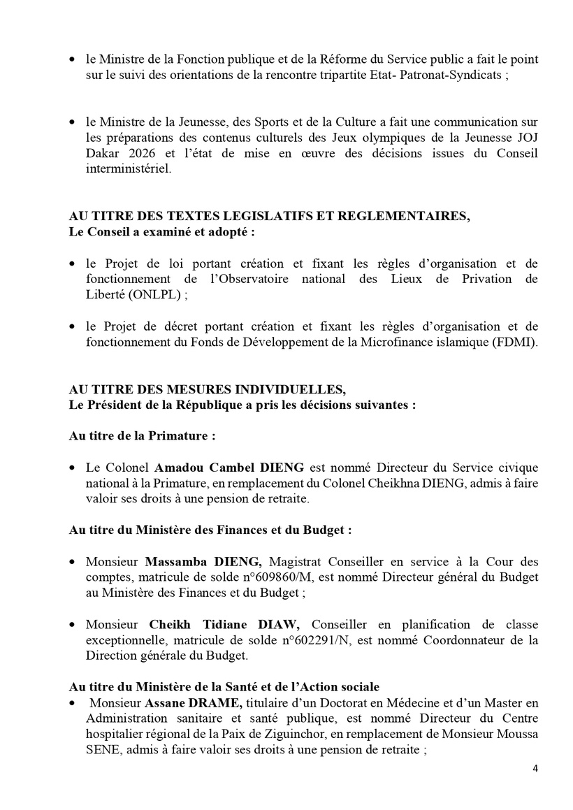 Sénégal : communiqué du Conseil des ministres du mercredi 12 mars 2025 Sénégal : communiqué du Conseil des ministres du mercredi 12 mars 2025