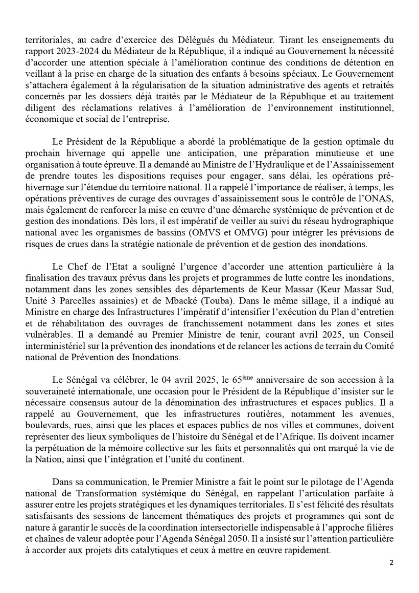 Sénégal : communiqué du Conseil des ministres du 26 mars 2025 Sénégal : communiqué du Conseil des ministres du 26 mars 2025