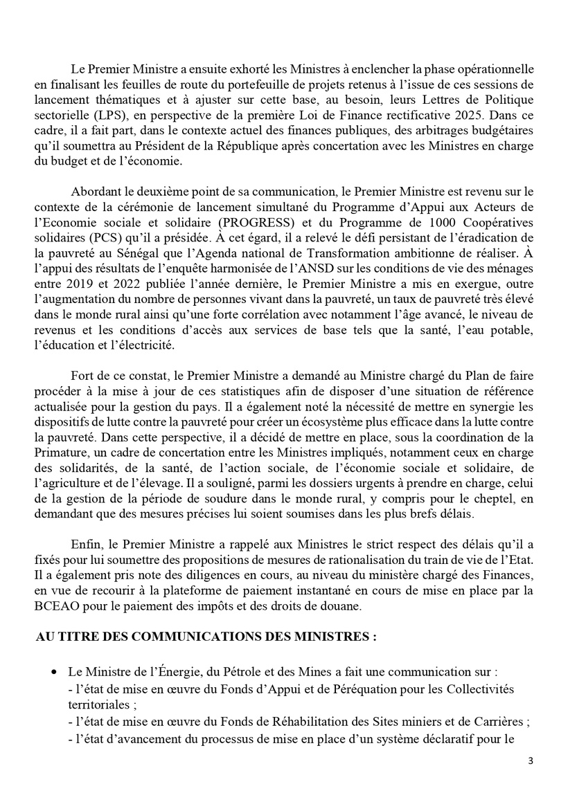 Sénégal : communiqué du Conseil des ministres du 26 mars 2025 Sénégal : communiqué du Conseil des ministres du 26 mars 2025