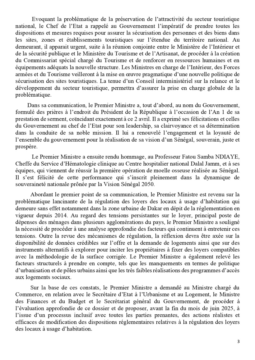 Sénégal : communiqué du Conseil des ministres du mercredi 2 avril 2025 Sénégal : communiqué du Conseil des ministres du mercredi 2 avril 2025