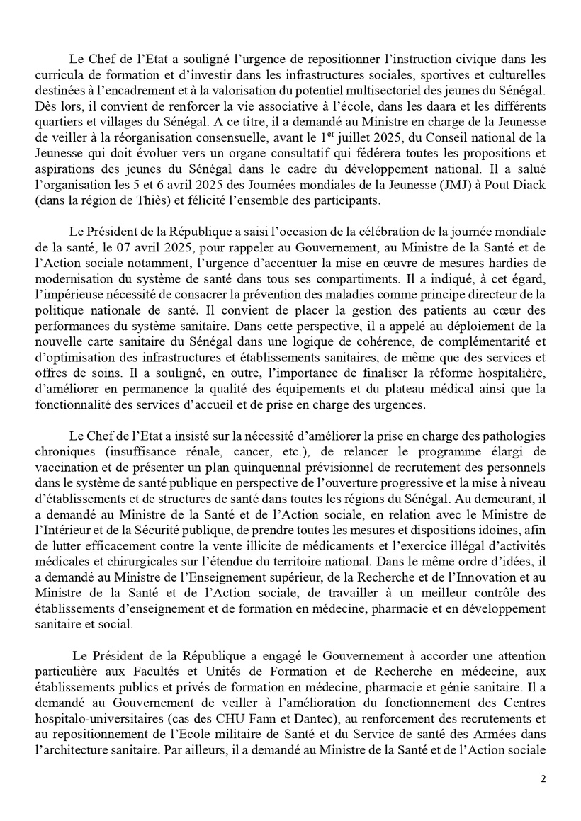 Sénégal : communiqué du Conseil des ministres du mercredi 09 avril 2025 Sénégal : communiqué du Conseil des ministres du mercredi 09 avril 2025