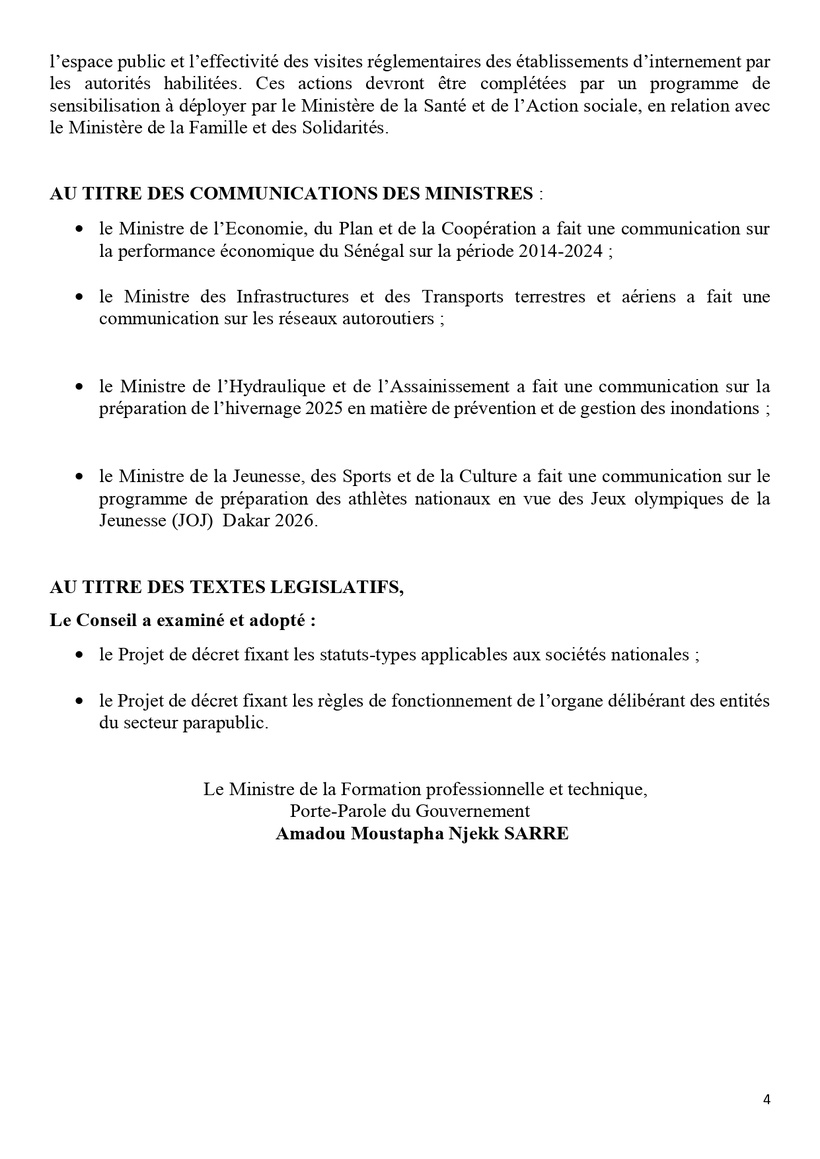 Sénégal : communiqué du Conseil des ministres du mercredi 09 avril 2025 Sénégal : communiqué du Conseil des ministres du mercredi 09 avril 2025