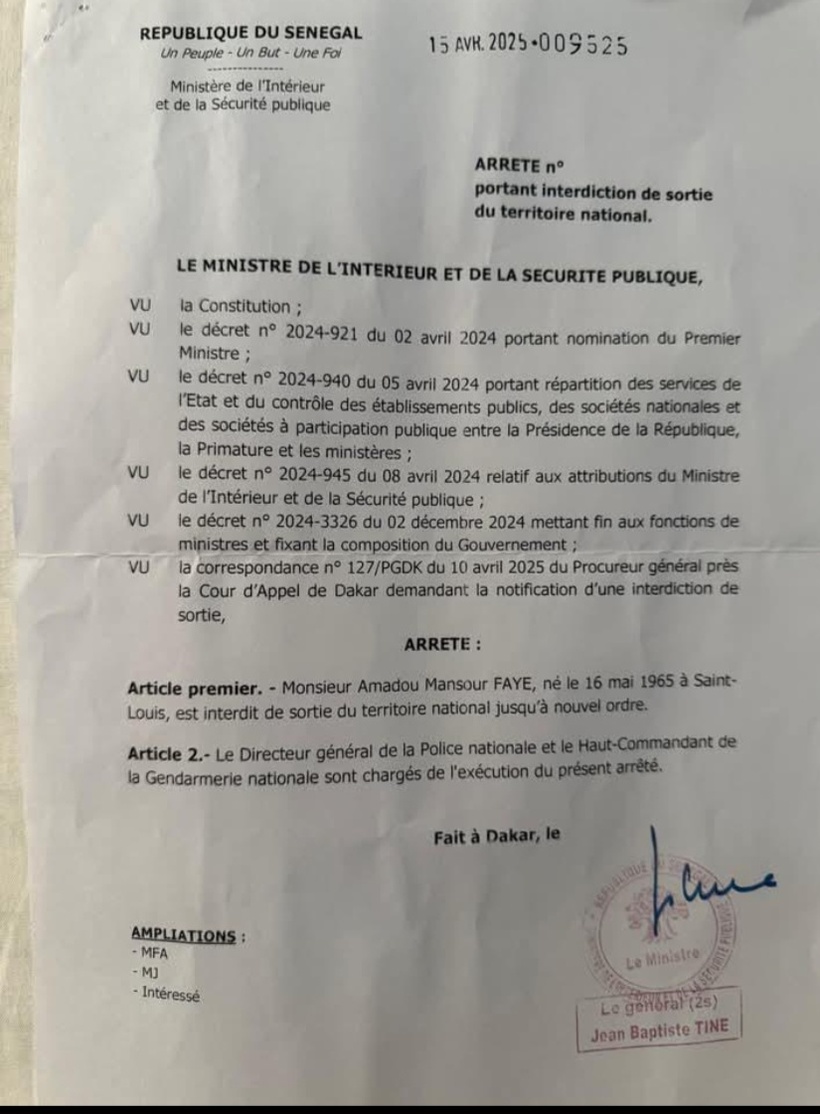 Interdiction de sortie du territoire : Mansour Faye a reçu la notification et "en rigole" Interdiction de sortie du territoire : Mansour Faye a reçu la notification et "en rigole"