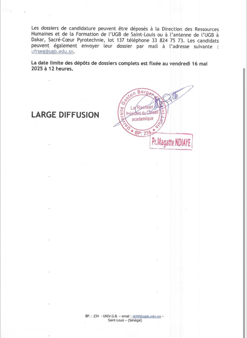 Appel à candidatures : l'Université Gaston Berger de Saint-Louis recrute un enseignant-chercheur en Macroéconomie (Document) Appel à candidatures : l'Université Gaston Berger de Saint-Louis recrute un enseignant-chercheur en Macroéconomie (Document)