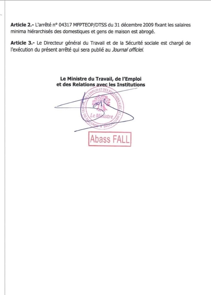 Sénégal : le gouvernement annonce une hausse des salaires des travailleurs domestiques Sénégal : le gouvernement annonce une hausse des salaires des travailleurs domestiques
