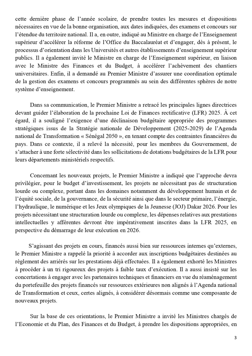 Sénégal : Communiqué du Conseil des ministres du mercredi 30 avril 2025 Sénégal : Communiqué du Conseil des ministres du mercredi 30 avril 2025