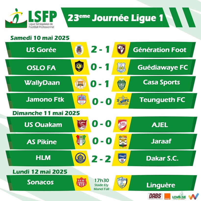 Ligue 1 : Le Jaraaf cale, Gorée brille, Casa-Sports rebondit, une 23e journée pleine de contrastes Ligue 1 : Le Jaraaf cale, Gorée brille, Casa-Sports rebondit, une 23e journée pleine de contrastes