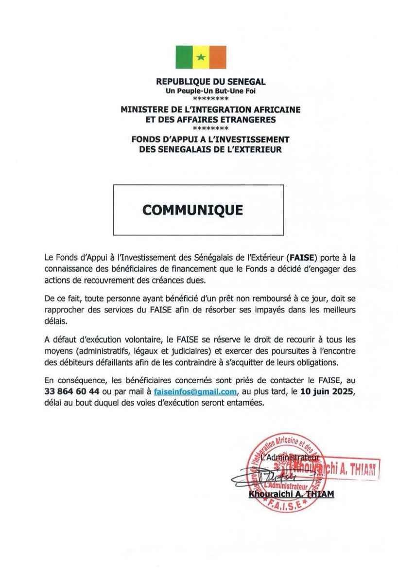 Le FAISE lance une opération de recouvrement des créances impayées Le FAISE lance une opération de recouvrement des créances impayées