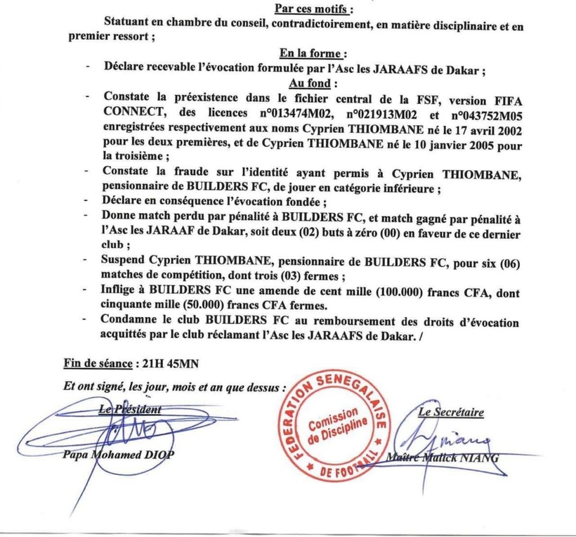 Coupe du Sénégal : Coup de tonnerre ! Builders FC disqualifié pour fraude, Jaraaf qualifié sur tapis vert Coupe du Sénégal : Coup de tonnerre ! Builders FC disqualifié pour fraude, Jaraaf qualifié sur tapis vert
