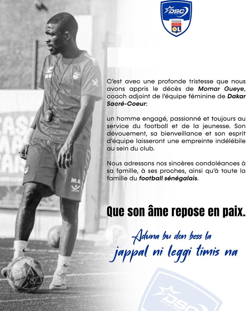 Nécrologie : décès de Momar Gueye, coach adjoint de l’équipe féminine de Dakar Sacré-Cœur Nécrologie : décès de Momar Gueye, coach adjoint de l’équipe féminine de Dakar Sacré-Cœur