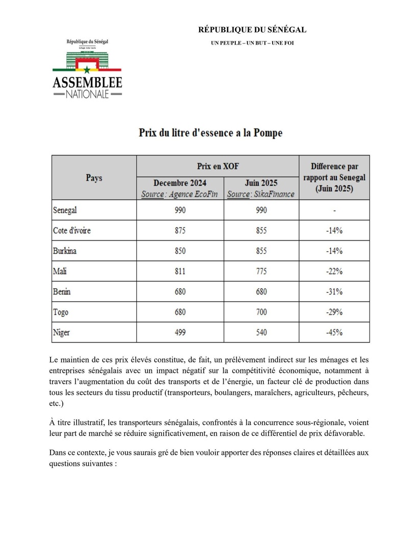 Question écrite: Thierno Alassane Sall interpelle le gouvernement sur le prix du carburant à la pompe