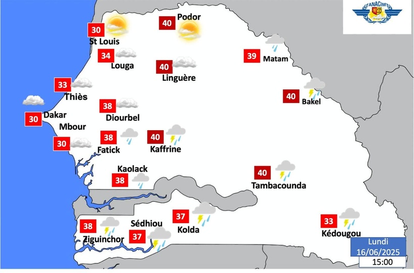 Météo – Alerte de l’ANACIM : orages et fortes chaleurs attendus dans plusieurs régions du Sénégal Météo – Alerte de l’ANACIM : orages et fortes chaleurs attendus dans plusieurs régions du Sénégal